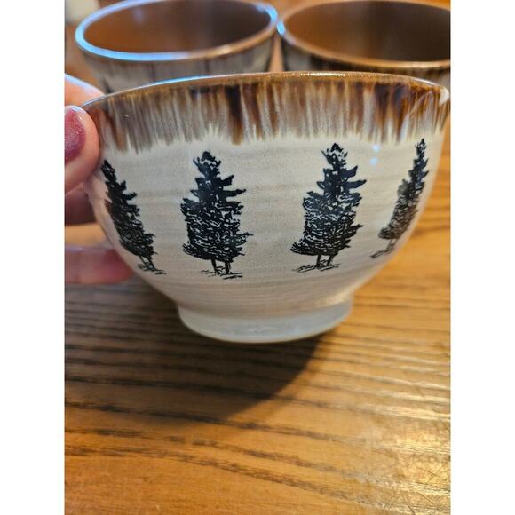 Elama Stoneware Elk Woodland Soup Cereal Salad Dessert Bowls Set Of 3 - Picture 2 of 4